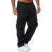 men's casual straight cargo pants multi-pocket loose work pants outdoor trousers sports fitness cargo pants black khaki straight-leg pants with elastic waist